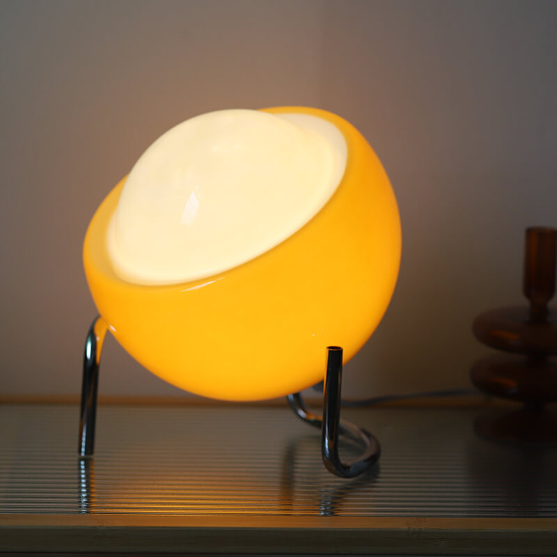 Contemporary Nordic Planet Orange Glass Iron 1-Light Table Lamp For Bedroom