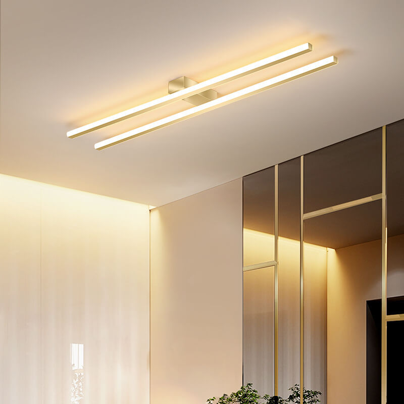 Modern Minimalist Geometric Dual Straight Line LED Semi-Flush Mount Ceiling Light For Hallway