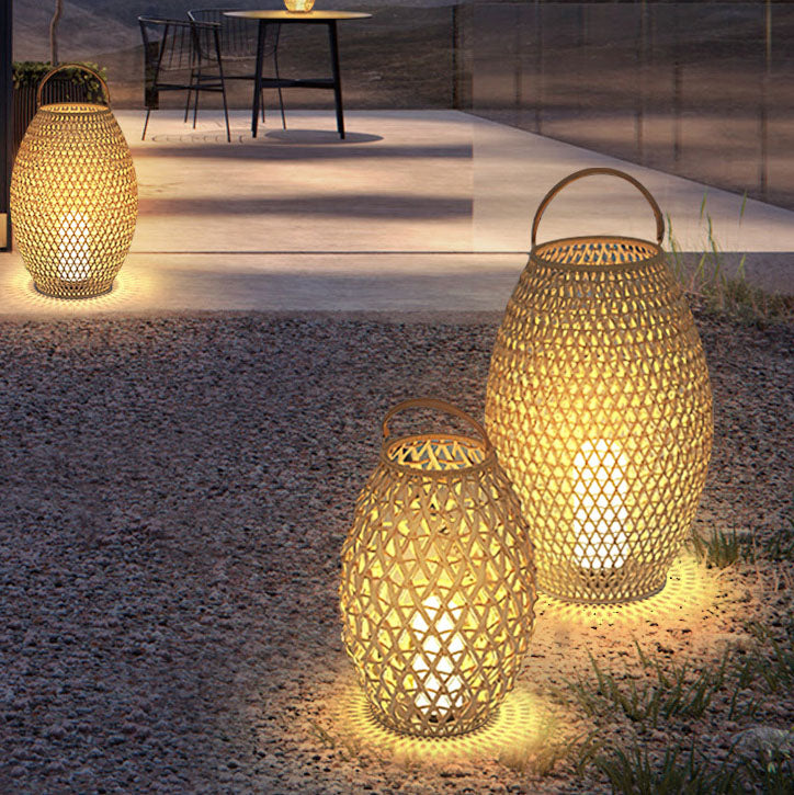Outdoor Bamboo Weaving Portable Waterproof 1-Light Garden Landscape Light