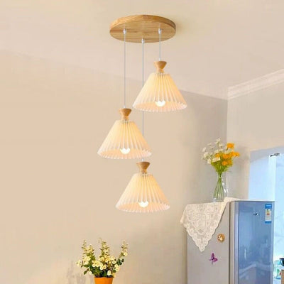 Nordic Wooden Pleated Cone 1/3 Light Island Light Chandelier