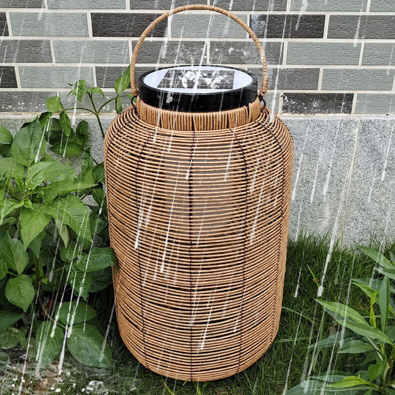 Traditionelle chinesische Solar-Gartenleuchte aus Eisen, Kunststoff und Rattan-Geflecht in runder Krugform mit LED, wasserdicht, für den Außenbereich 