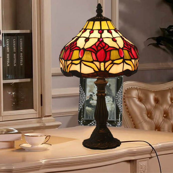 Tiffany Rustic Tulip Stained Glass Cone 1-Light Table Lamp