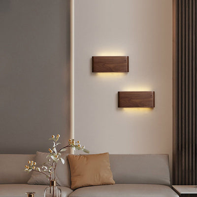 Minimalist Chinese Walnut Rectangular LED Wall Sconce Lamp