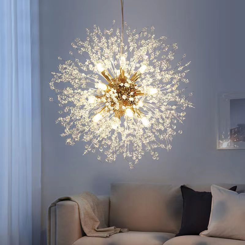 Contemporary Scandinavian Dandelion Hardware Crystal 8/9/12/16 Light Chandelier For Bedroom