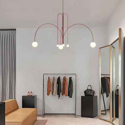 Modern Mid-Century Geometric Hardware Line Fountain Shape 6-Light Chandelier For Living Room