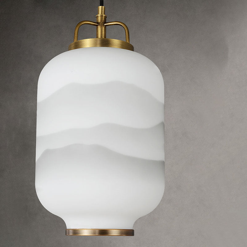 Traditionelle chinesische Laterne Messing Glas LED Pendelleuchte für Wohnzimmer 