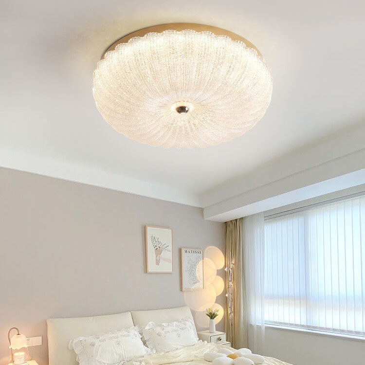 Modern Luxury Stainless Steel Glass Copper Round LED Semi-Flush Mount Ceiling Light