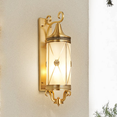 European Luxury  Brass Glass Lantern Column 1/3 Light Wall Sconce Lamp