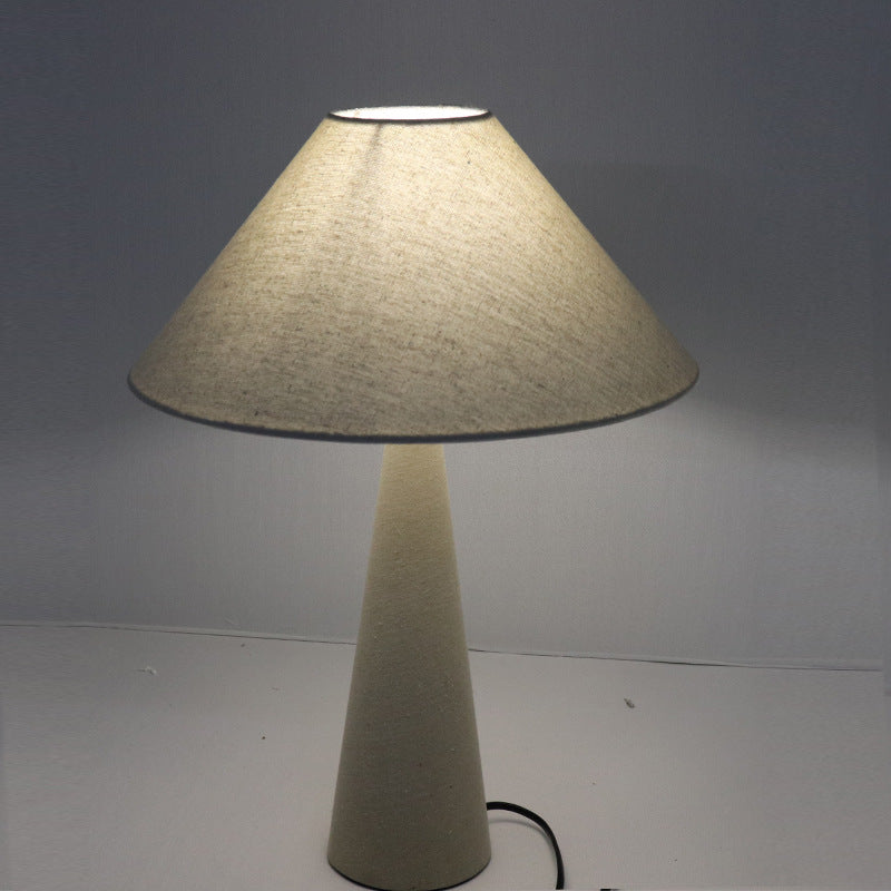 European Simple Linen Fabric Cone Column Base 1-Light Table Lamp