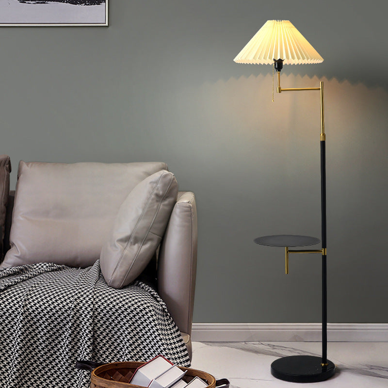 Nordic Light Luxury Pleated Fabric Marble 1-Light Standing Floor Lamp