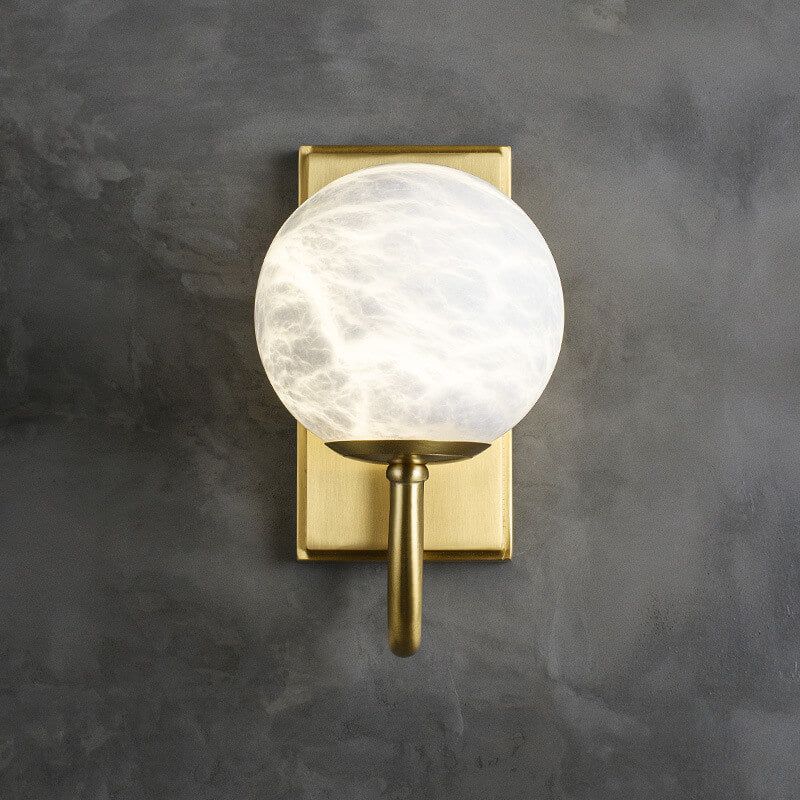 Chinese Light Luxury Full Copper Marble Spherical Shade 1-Light Wall Sconce Lamp