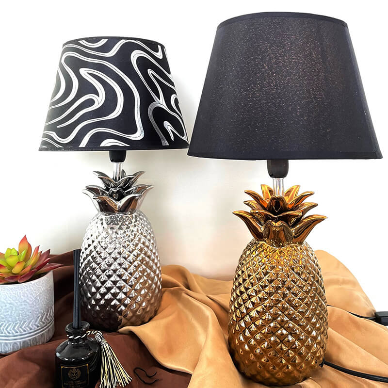 European Creative Pineapple Ceramic Base Fabric 1-Light Table Lamp