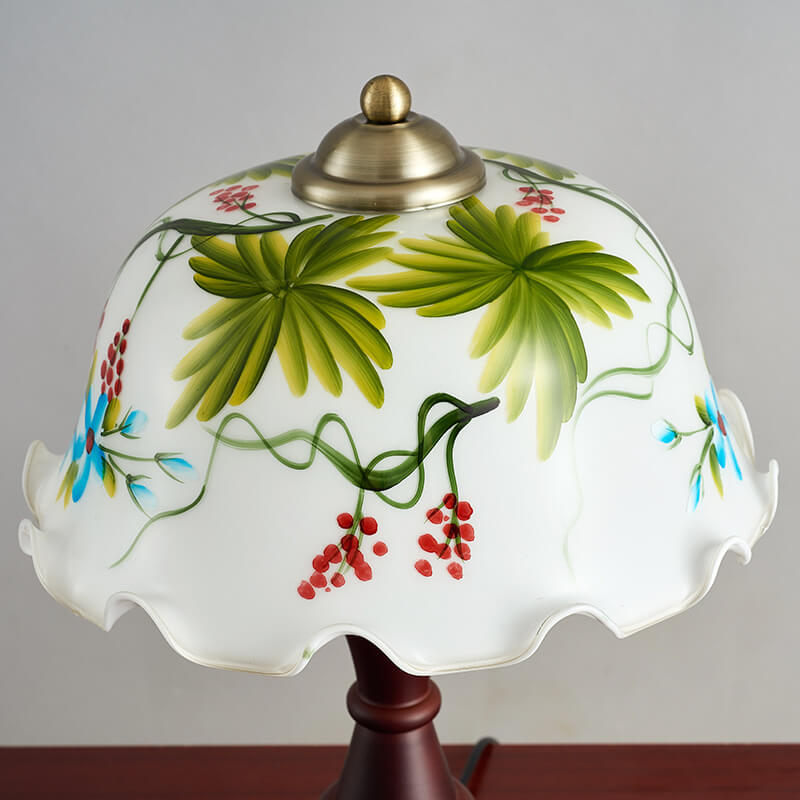 Vintage Chinese Elements Hand-depicted Floral Glass Lampshade 1-Light Table Lamp