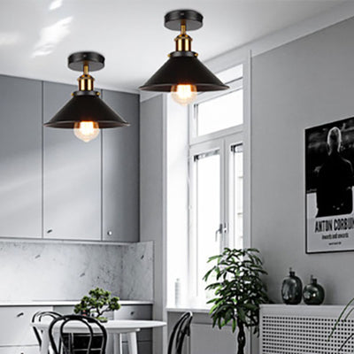 Modern Vintage Industrial Iron 1-Light Semi-Flush Mount Light