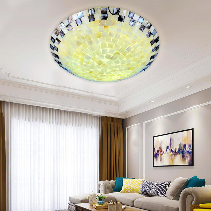 Traditionelle runde LED-Deckenleuchte im Tiffany-Mittelmeer-Mosaik-Muschel-Design für das Wohnzimmer 