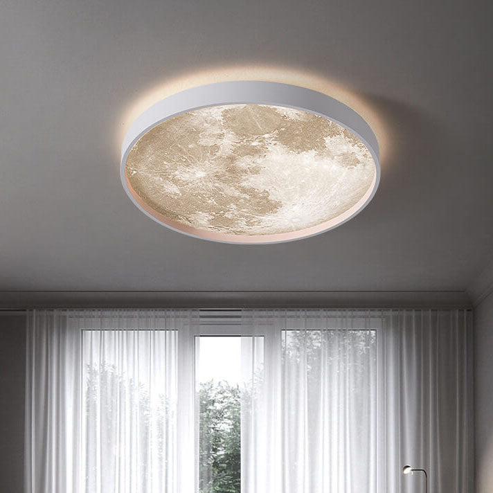 Modern Minimalist Moon Round Iron Acrylic LED Flush Mount Ceiling Light for Living Room