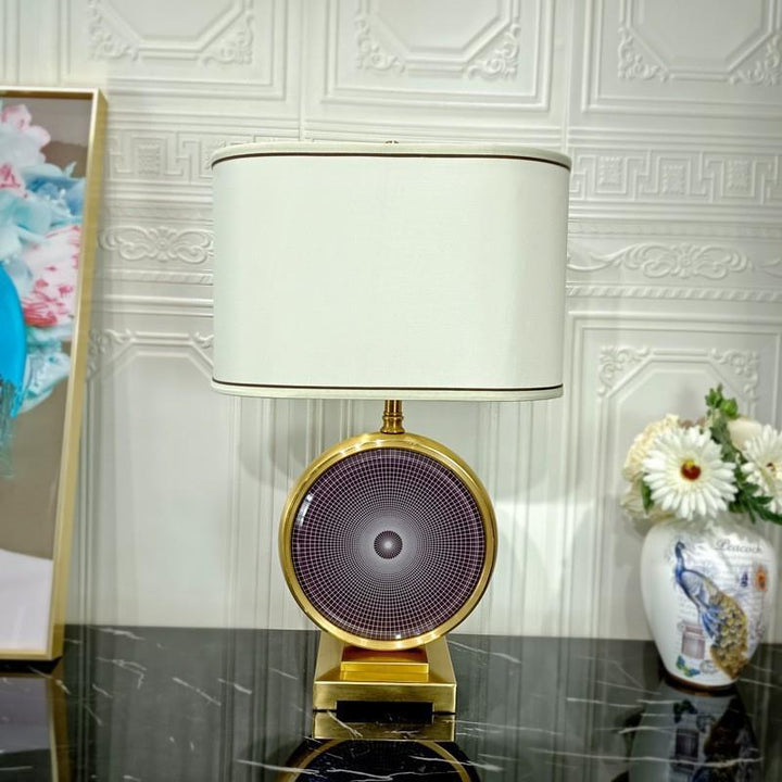 Moderner Übergangsstil Stoffschirm Eisenrunder Sockel 1-Licht Tischlampe für Schlafzimmer 