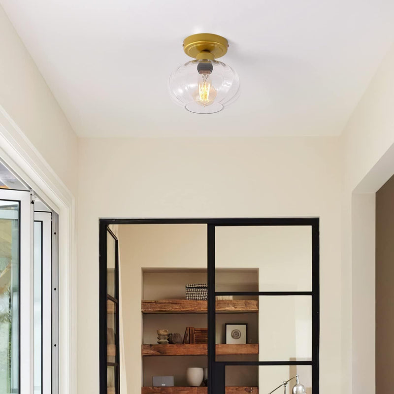 Modern Simplicity Oval Iron Glass 1-Light Semi-Flush Mount Ceiling Light For Living Room