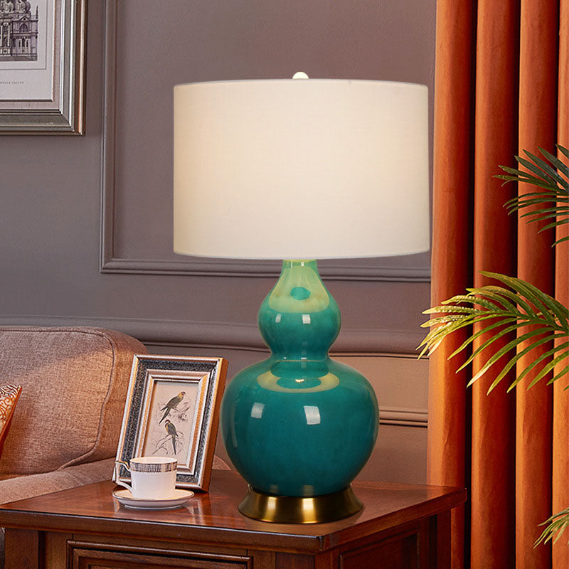 Modern Luxury Fabric Green Gourd Ceramic 1-Light Table Lamp