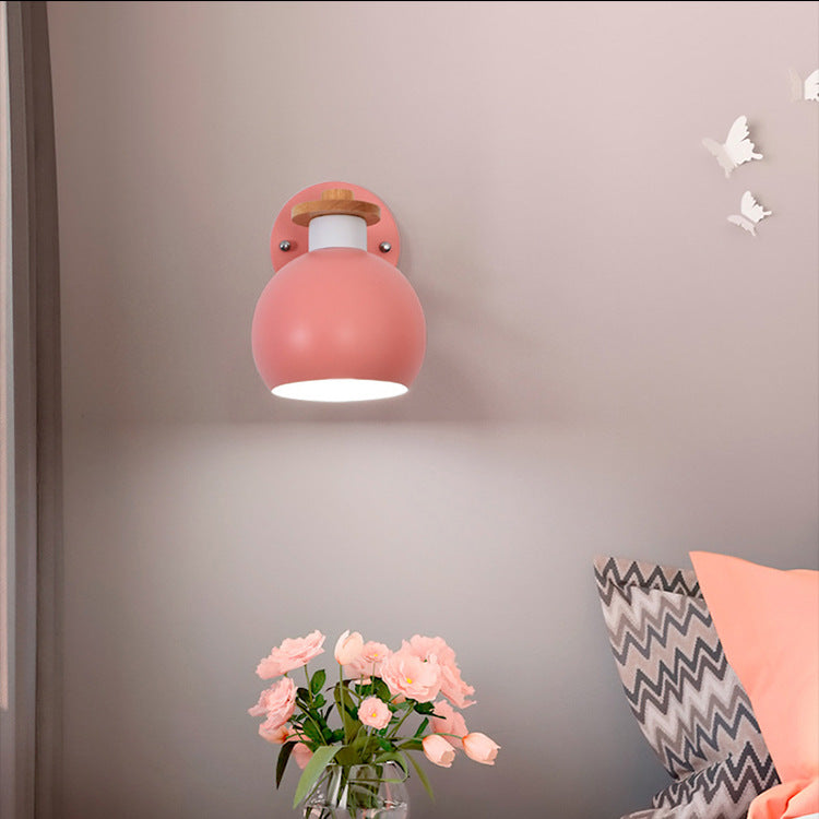 Lámpara Aplique de Pared de 1 Luz de Madera y Hierro Redondo Moderno Macaron 