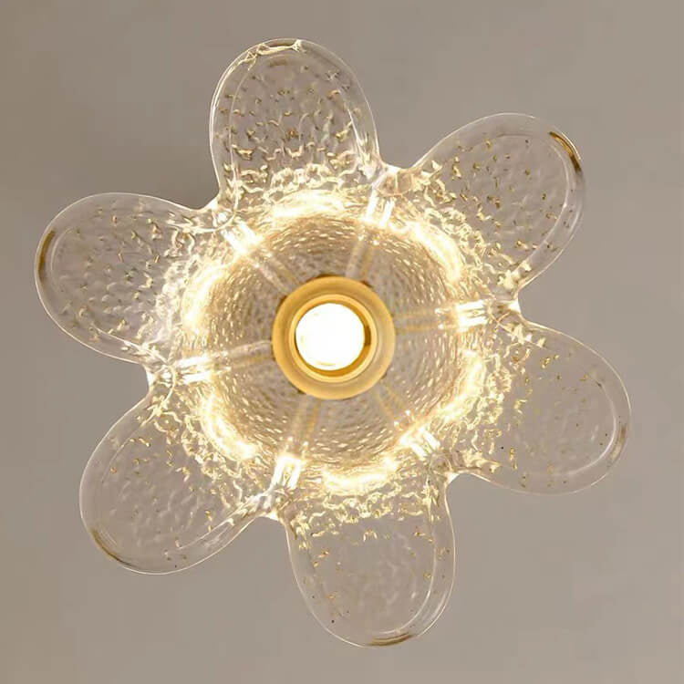 French Brass Glass Flower Shape 1-Light Pendant Light