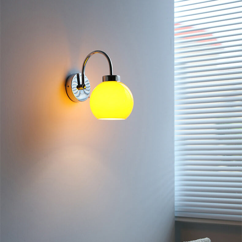 Japanese Simple Round Ball Glass 1-Light Wall Sconce Lamp