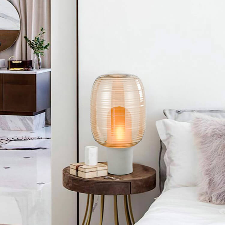 Lampe de table moderne minimaliste à rayures ovales en verre à 1 lumière 