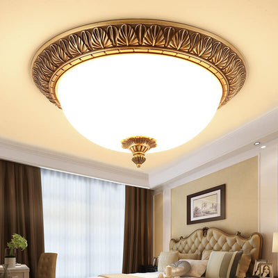 Modern Imitation Marble All Copper Circular 1-Light Flush Mount Ceiling Light