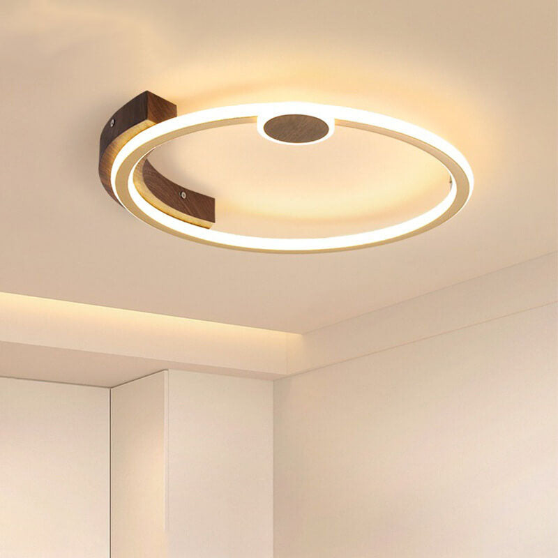 Modern Minimalistic Round Solid Color Wood Iron Acrylic LED Flush Mount Light