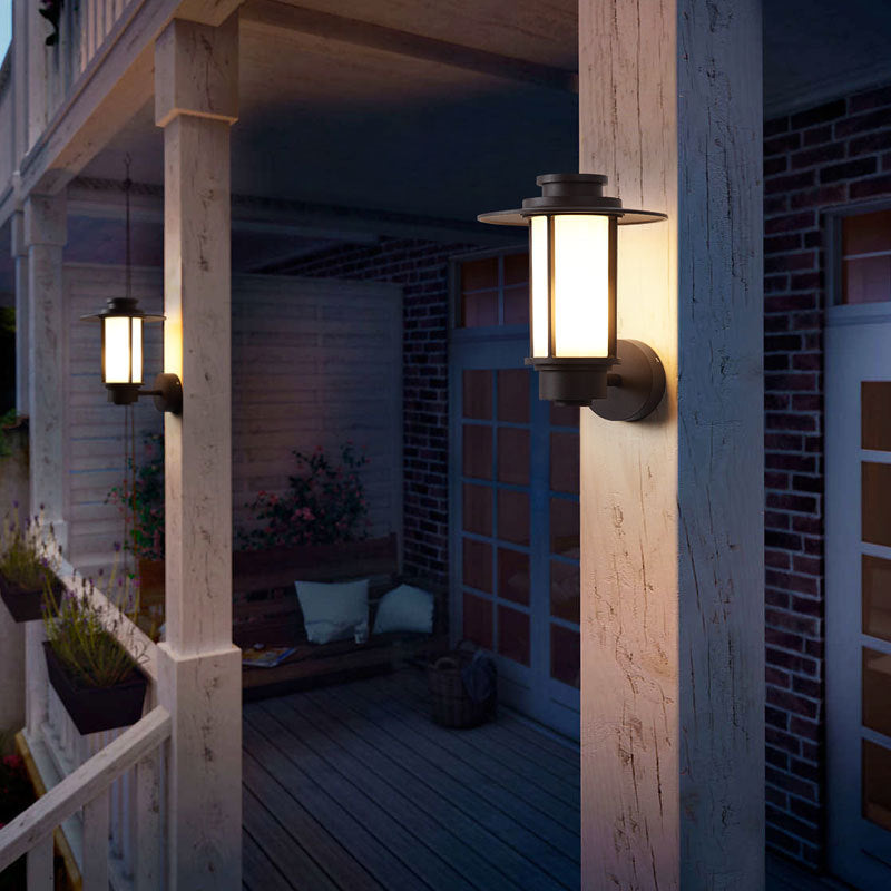 Modern Minimalist Waterproof Coffee Cylinder Lantern 1-Light Patio Landscape Light For Outdoor