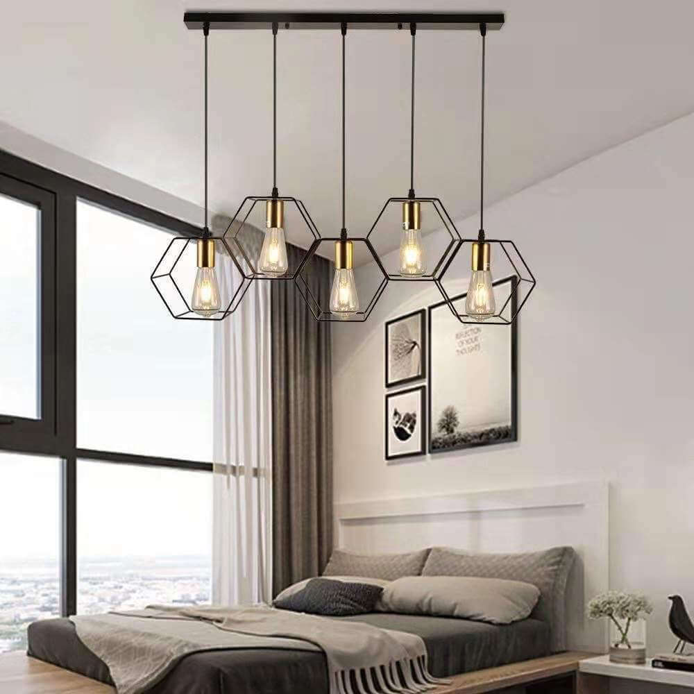 Modern Mid-Century Geometric Polygonal Iron Frame 3/5-Light Island Light Chandelier For Living Room