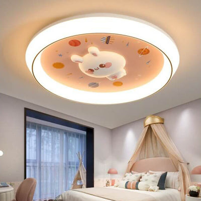 Modern Cartoon Rabbit Children's Iron LED Flush Mount Ceiling Light