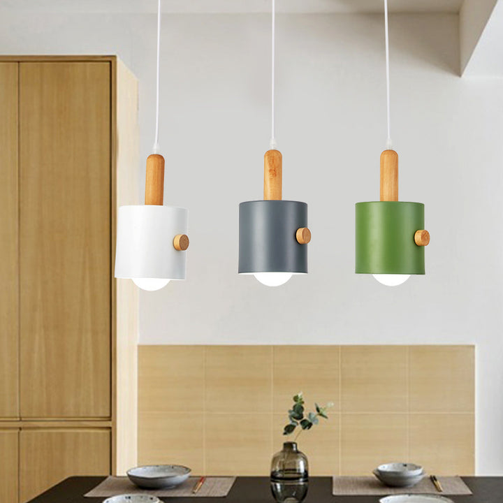 Lámpara de Araña de Madera y Hierro de Color Sólido Nórdico Macaron 1/3 Luz 