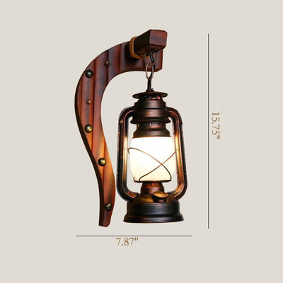 Retro Bamboo Weaving Handle 1-Light Antique Glass Kerosin Wandlampe 