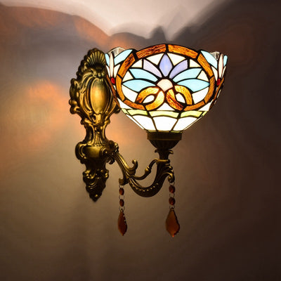 Tiffany Vintage Baroque Stained Glass Bowl 1-Light Wall Sconce Lamp