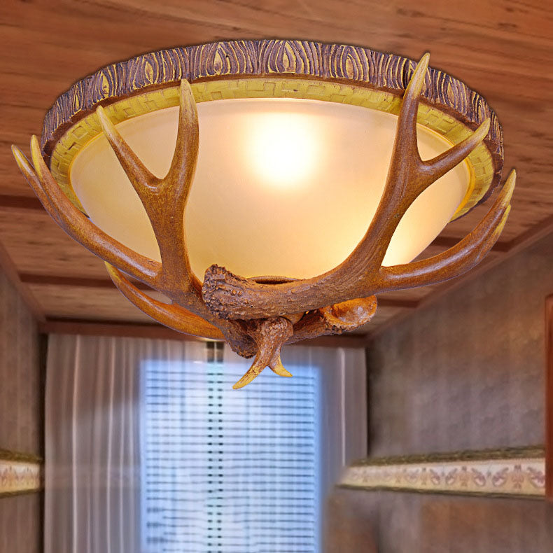 Traditionelle runde Vintage-Deckenleuchte mit Geweih-Optik aus Metall, Kunstharz und Glas mit 2/3/5 Flammen für Wohnzimmer &amp; Schlafzimmer 
