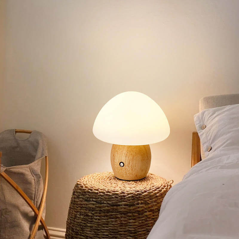 Nordic Creative Mushroom Solid Wood Acrylic LED Touch Table Lamp