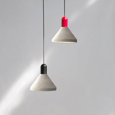 Lámpara colgante de 1 luz de cemento y madera maciza de estilo industrial 