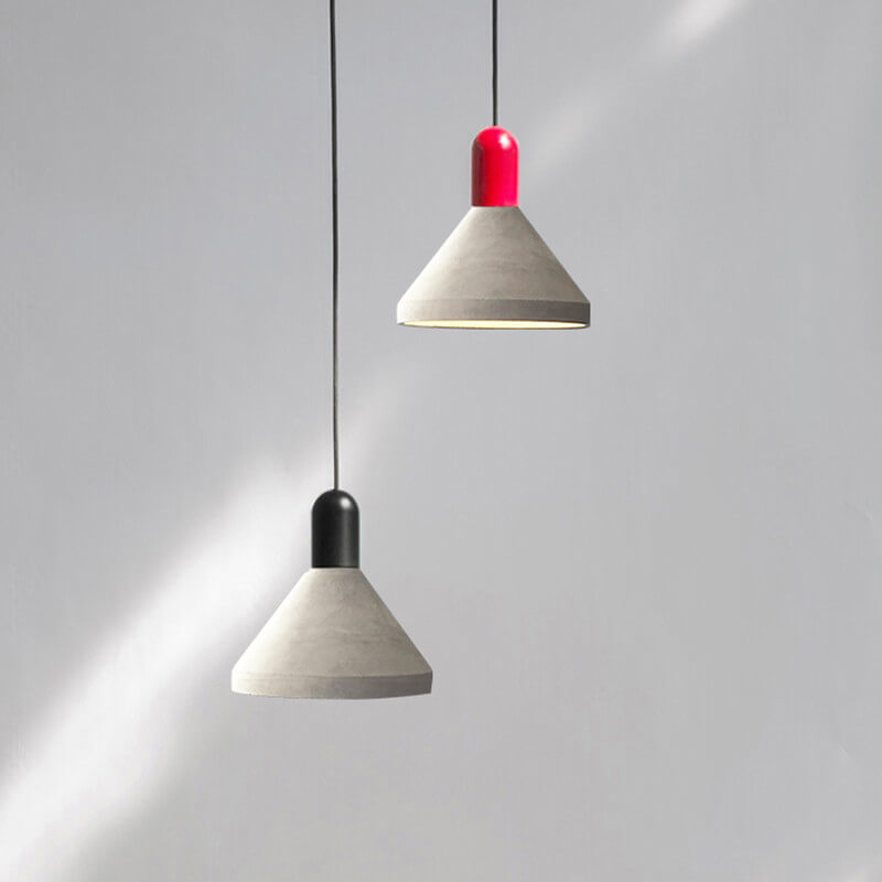 Lámpara colgante de 1 luz de cemento y madera maciza de estilo industrial 