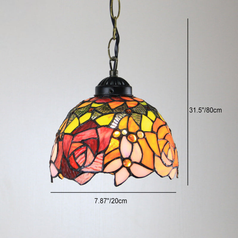 Tiffany Rustic Rose Beads Stained Glass 1-Light Pendant Light