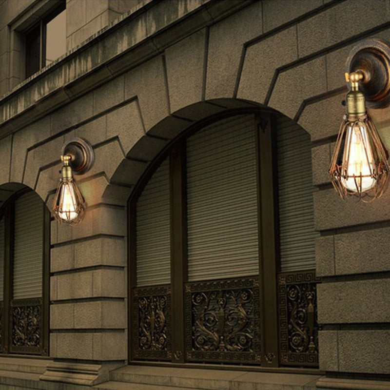 Zeitgenössische industrielle Eisen Bronze Runde Rahmen 1-Licht Wandleuchte Lampe für Flur 