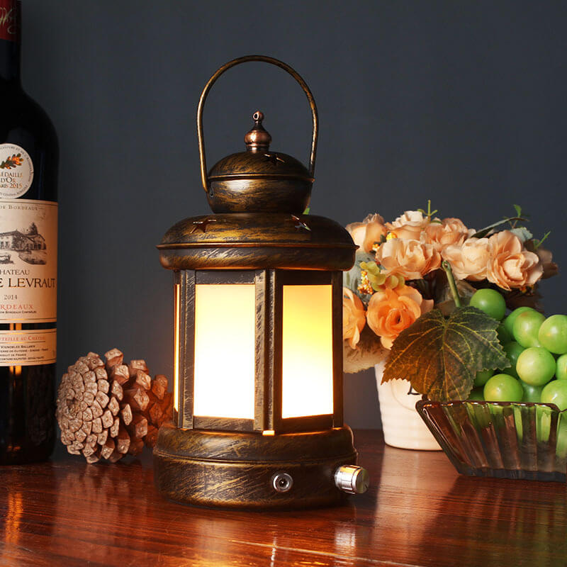 Retro Creative Iron Kerosene Lantern LED Decorative Table Lamp