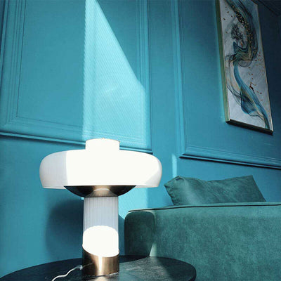 Modern Light Luxury Flying Saucer Round Glass Metal 2-Light Table Lamp