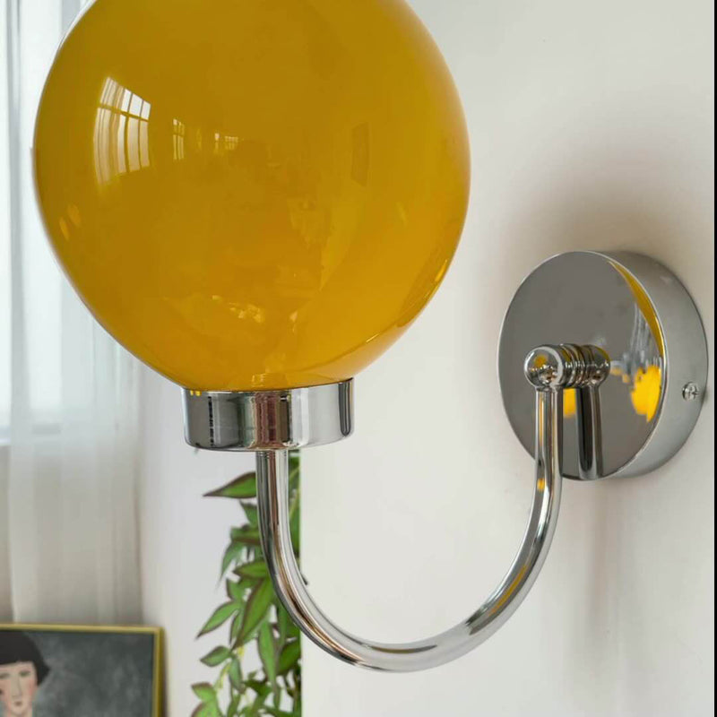 Vintage Yellow Glass Orb Shade 1-Light Wall Sconce Lamp