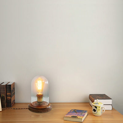Lampe de table à 1 lumière en verre d'art en bois rétro industriel moderne 