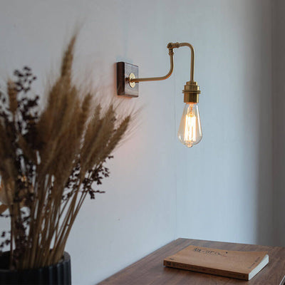 Japanese Vintage Walnut Brass Adjustable 1-Light Wall Sconce Lamp