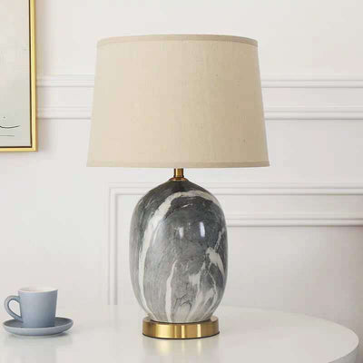 Moderne minimalistische runde Vase Basis Keramik Stoff 1-Licht Tischlampe für Schlafzimmer 