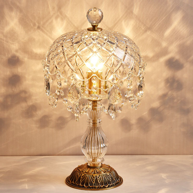 European Light Luxury Vintage Crystal Copper 1-Light Table Lamp