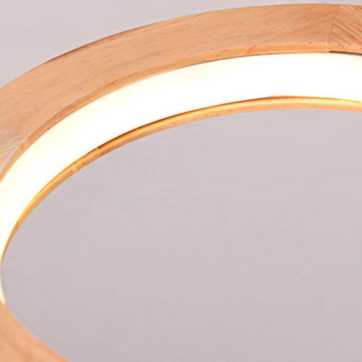 Nordic Minimalist Solid Wood Circle Ring LED Semi-Flush Mount Ceiling Light