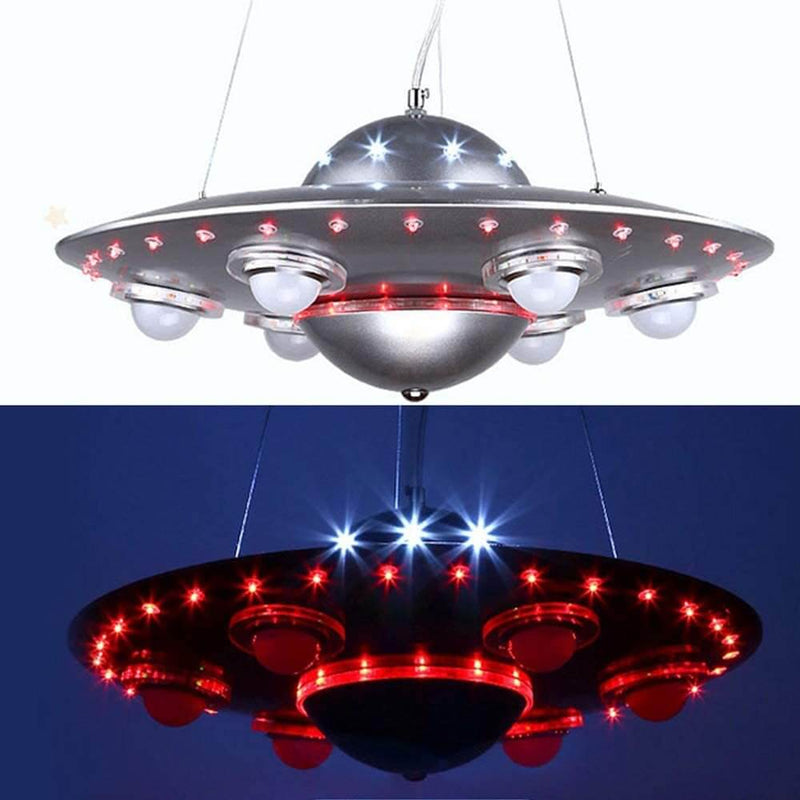 Contemporary Creative Kids Spaceship Iron Glass LED Chandelier For Bedroom